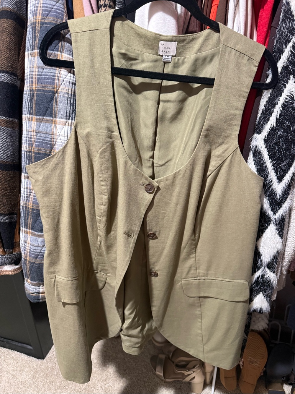 a new day Olive Green Button-Front Sleeveless Vest